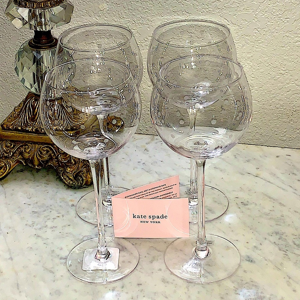 KATE SPADE NEW YORK LENOX WINE SET GLASS LARABEE DOT NIB 12oz